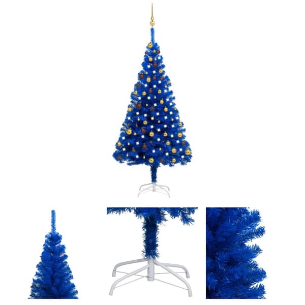 The Living Store kunstigt juletræ med lys og kuglesæt 180 cm PVC blå -  Juletræer
