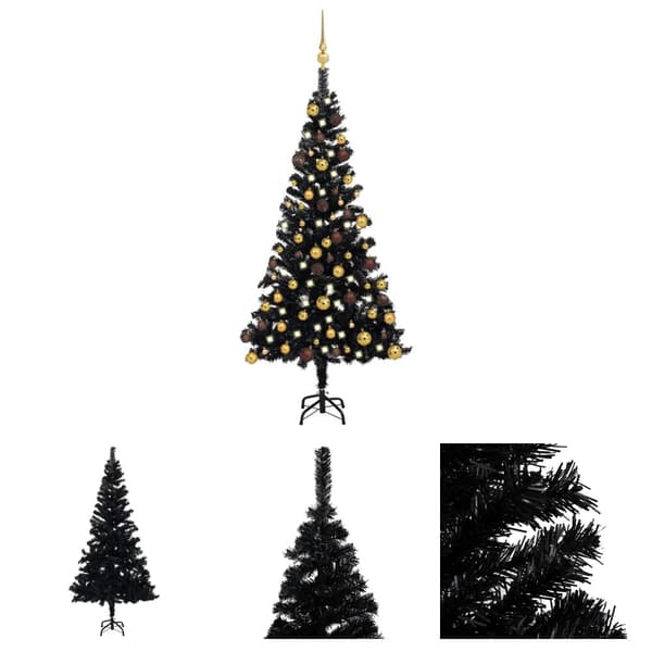 The Living Store Belyst plastgran med kulor svart 120 cm PVC -  Julgranar