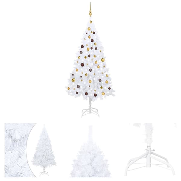The Living Store Belyst plastgran med kulor vit 180 cm PVC -  Julgranar