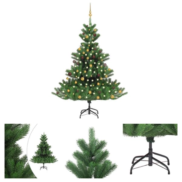 The Living Store Konstgjord nordmannsgran med LED och julgranskulor grön 180 cm -  Julgranar