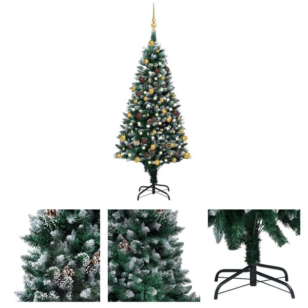 The Living Store juletræ med sne + lys + julekugler og grankogler 150 cm -  Juletræer