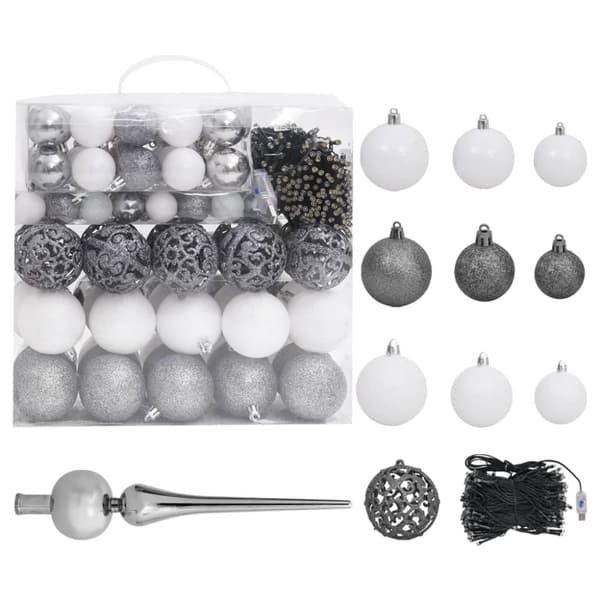 The Living Store Belyst plastgran med kulor 210 cm 910 grenar -  Julgranar