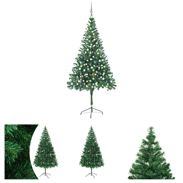 The Living Store Belyst plastgran med kulor 210 cm 910 grenar -  Julgranar