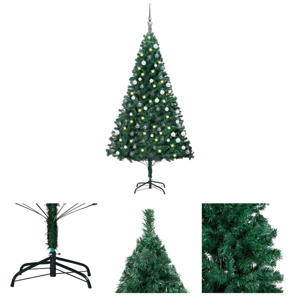 The Living Store Tekojoulukuusi palloilla esivalaistu vihreä 150 cm PVC -  Joulukuuset