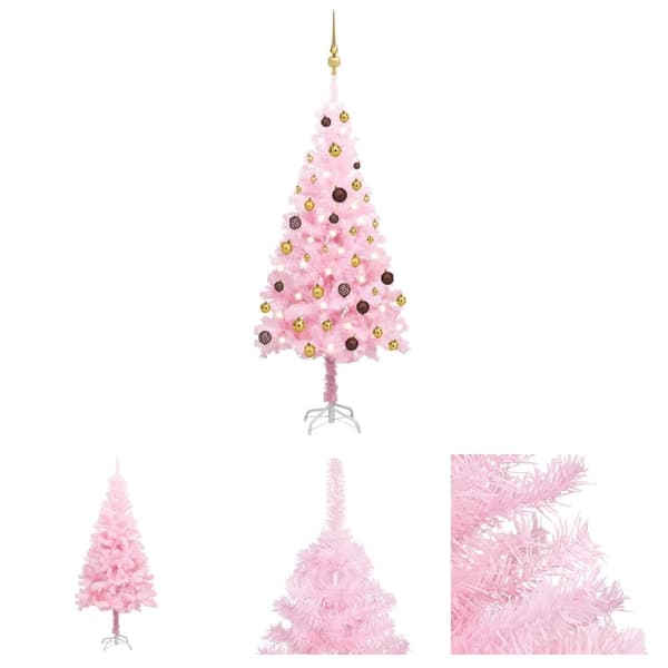 The Living Store Belyst plastgran med kulor rosa 120 cm PVC -  Julgranar