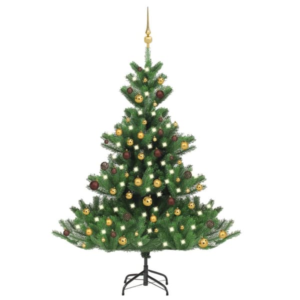 The Living Store Konstgjord nordmannsgran med LED och julgranskulor grön 150 cm -  Julgranar