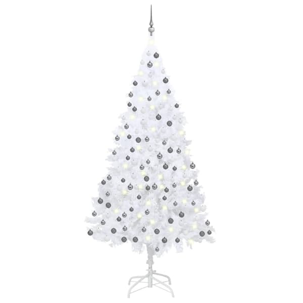 The Living Store Tekojoulukuusi palloilla esivalaistu valkoinen 240 cm PVC -  Joulukuuset