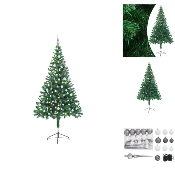 Juletræer - Living kunstigt juletræ med lys og kuglesæt 150 cm 380 grene