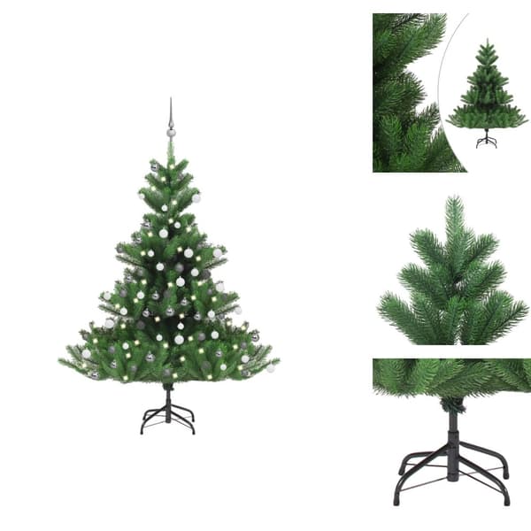Joulukuuset - Living Kaukasianpihta tekojoulukuusi LED-valot ja pallot vihreä 150 cm