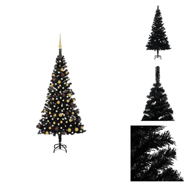 Joulukuuset - Living Tekojoulukuusi palloilla esivalaistu musta 180 cm PVC