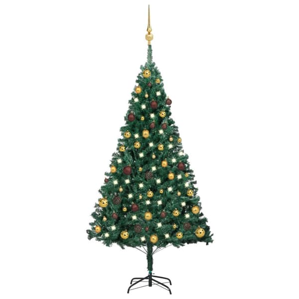Kunstigt juletræ med lys og kuglesæt 150 cm PVC grøn - Juletræ - Juletræer - Home & Living