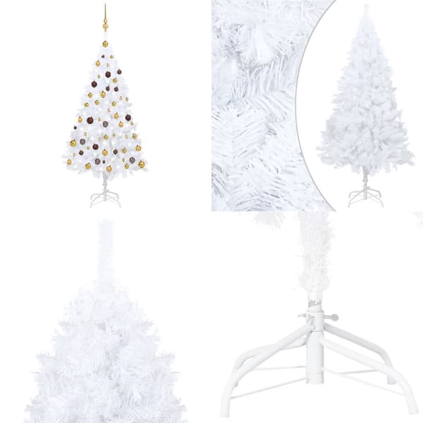 Tekojoulukuusi palloilla esivalaistu valkoinen 150 cm PVC - Tekojoulukuusi - Tekojoulukuuset - Home & Living