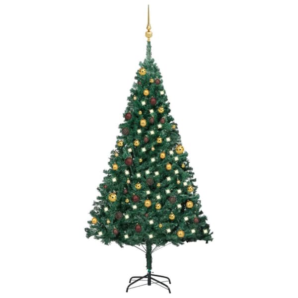 Tekojoulukuusi palloilla esivalaistu vihreä 180 cm PVC - Tekojoulukuusi - Tekojoulukuuset - Home & Living