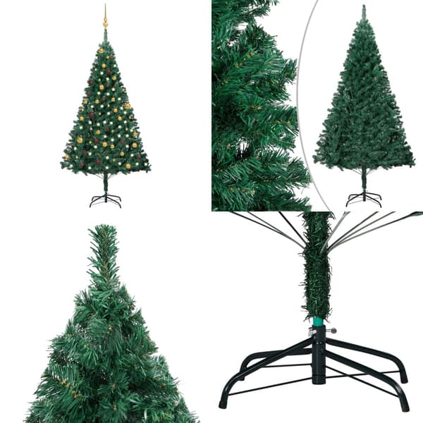 Tekojoulukuusi palloilla esivalaistu vihreä 180 cm PVC - Tekojoulukuusi - Tekojoulukuuset - Home & Living