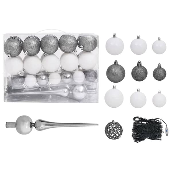 Belyst plastgran med kulor vit 150 cm PVC - Granar - Gran - Home & Living