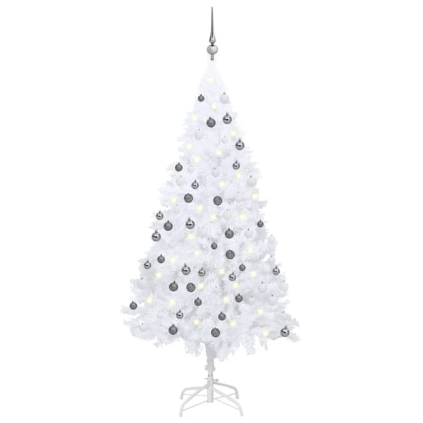Belyst plastgran med kulor vit 150 cm PVC - Granar - Gran - Home & Living
