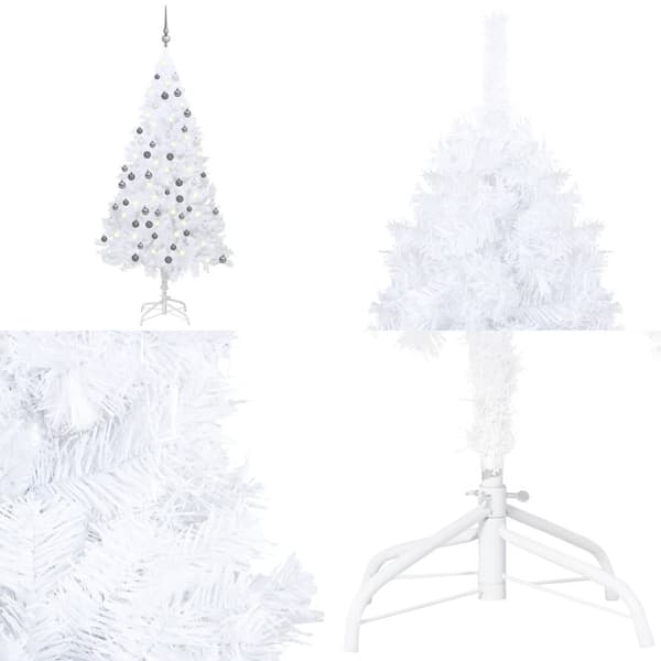 Tekojoulukuusi palloilla esivalaistu valkoinen 150 cm PVC - Tekojoulukuusi - Tekojoulukuuset - Home & Living