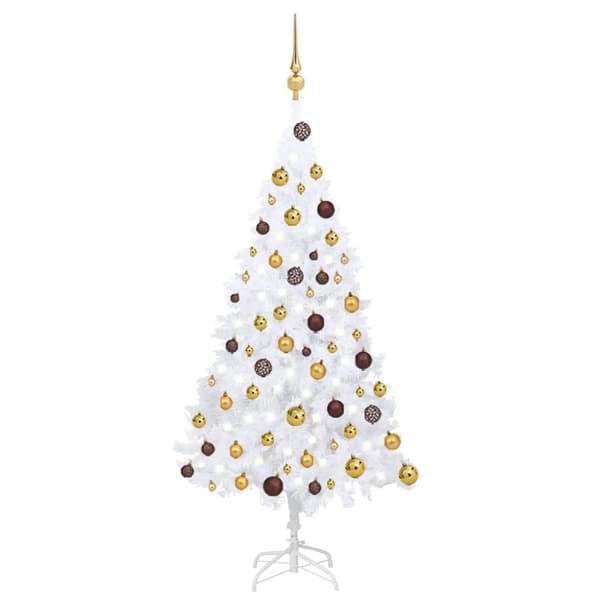 Tekojoulukuusi palloilla esivalaistu valkoinen 120 cm PVC - Tekojoulukuusi - Tekojoulukuuset - Home & Living