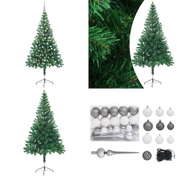 Tekojoulukuusi palloilla esivalaistu 150 cm 380 oksaa - Tekojoulukuusi - Tekojoulukuuset - Home & Living