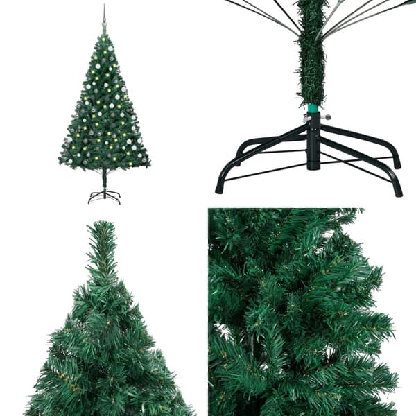 Tekojoulukuusi palloilla esivalaistu vihreä 150 cm PVC - Tekojoulukuusi - Tekojoulukuuset - Home & Living