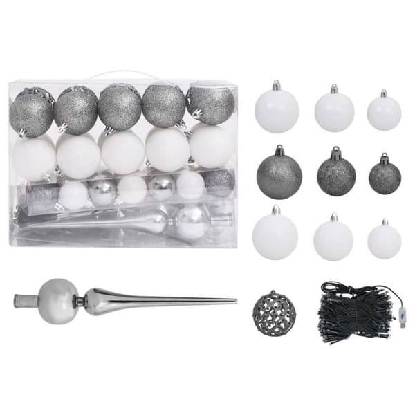 Belyst plastgran med kulor vit 120 cm - Granar - Gran - Home & Living