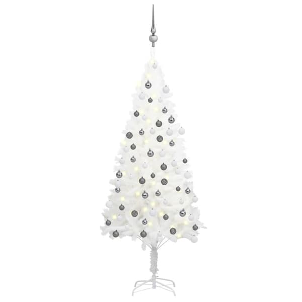 Belyst plastgran med kulor vit 120 cm - Granar - Gran - Home & Living