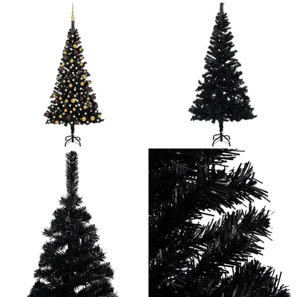 Tekojoulukuusi palloilla esivalaistu musta 180 cm PVC - Tekojoulukuusi - Tekojoulukuuset - Home & Living