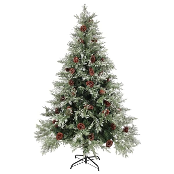 Belyst julgran med kottar grön&vit 150 cm PVC&PE