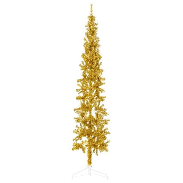 Smal halv plastgran med stativ guld 180 cm