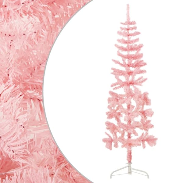 Smal halv plastgran med stativ rosa 150 cm