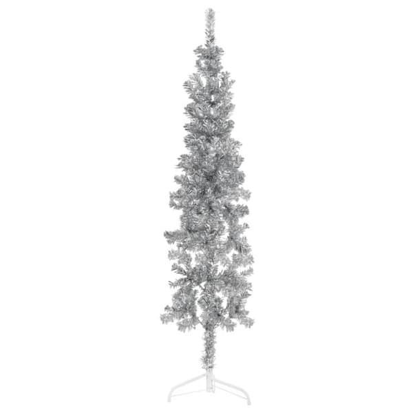 Smal halv plastgran med stativ silver 150 cm