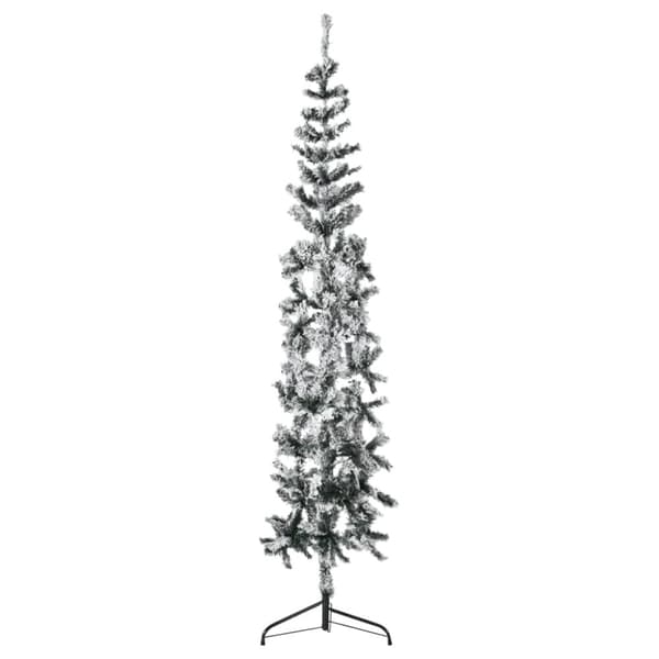 Smal halv plastgran med snö 210 cm