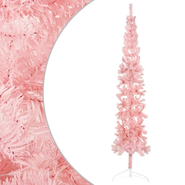 Smal halv plastgran med stativ rosa 240 cm
