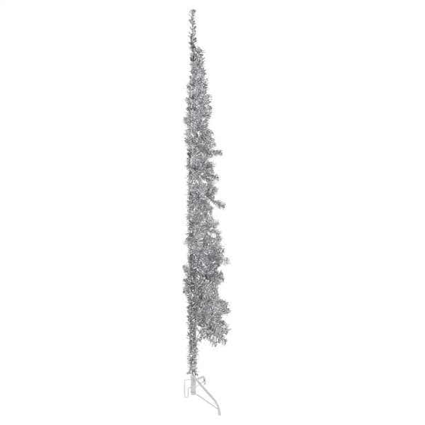 Smal halv plastgran med stativ silver 210 cm