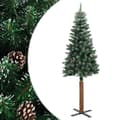 Miniatyrbild 2 av 2: Smal plastgran med äkta trä och kottar vit snö grön 210 cm