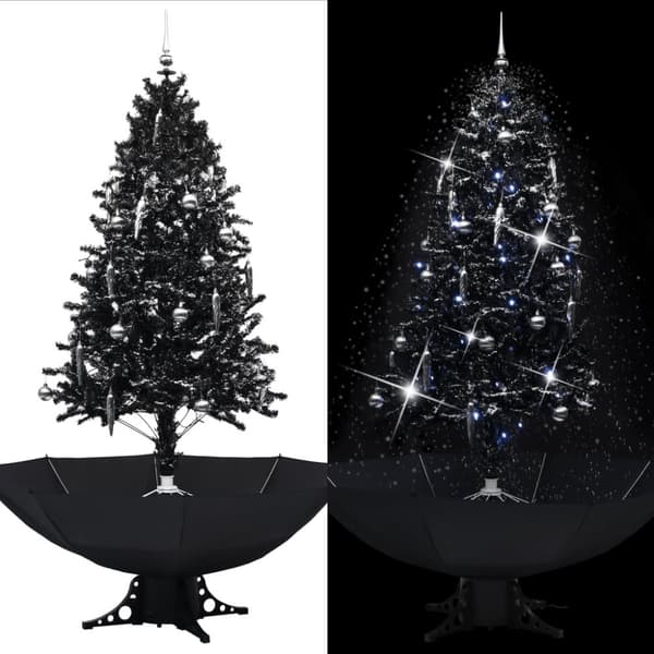 Julgran med snö och paraplybas svart 190 cm PVC