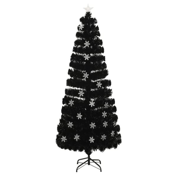 Julgran med LED-snöflingor svart 240 cm fiberoptik