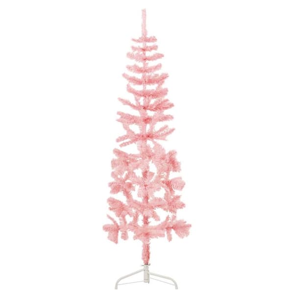 Smal halv plastgran med stativ rosa 120 cm