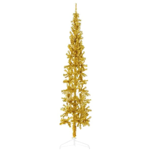 Smal halv plastgran med stativ guld 210 cm