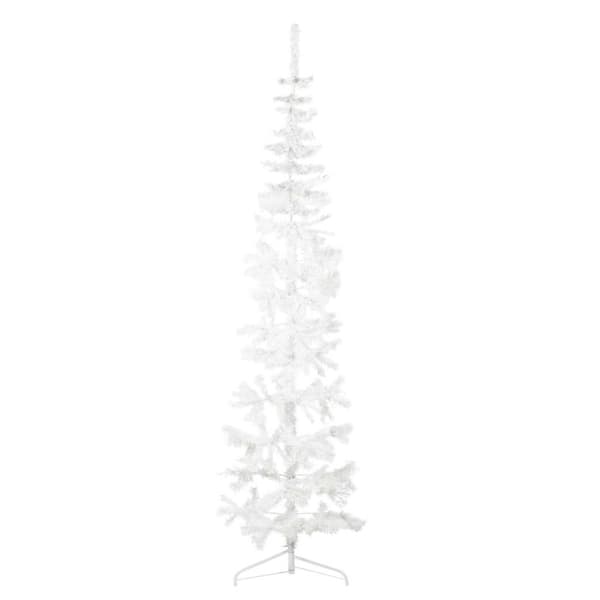 Smal halv plastgran med stativ vit 210 cm