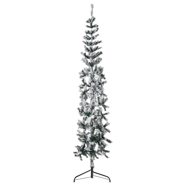Smal halv plastgran med snö 210 cm