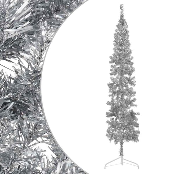 Smal halv plastgran med stativ silver 240 cm