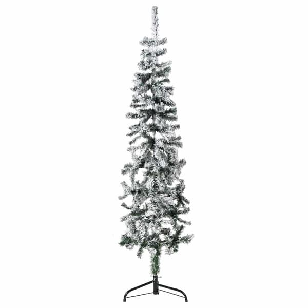 Smal halv plastgran med snö 150 cm