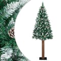 Miniatyrbild 1 av 2: Smal plastgran med äkta trä och kottar vit snö grön 210 cm