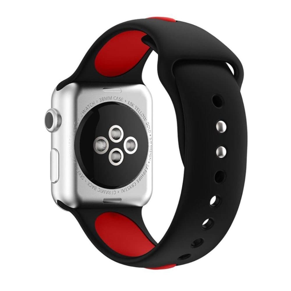 Apple Watch 42mm To-farvet silikone rem - Sort/rød