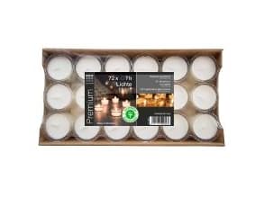 Fyrfadslys Brændetid 7 timer neutral voks fra rapsolie i Plast Klar,4 pk x 72 stk/krt