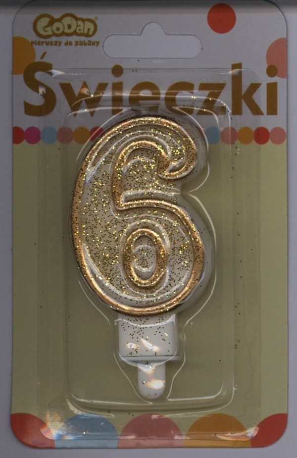 GoDan Candle, number, golden contour "6"