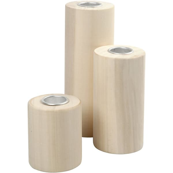 Runda Ljusstakar 3-pack - Poppel - Höjd: 6-14 cm