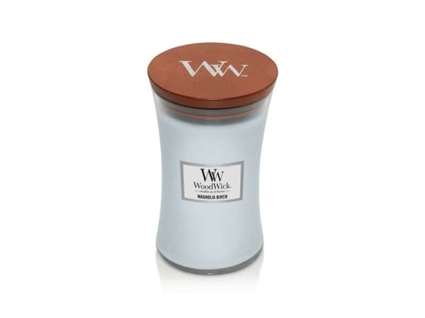 WoodWick Magnolia Birch, Cylinder, Lyseblå, Bjørketre, Magnolia, 130 timer, 1 stykker