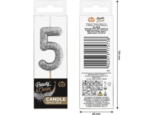 Lysplukker 5 sort glitter 11x3,5 cm